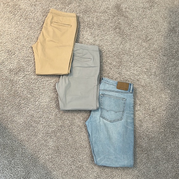 Hollister Other - 3 pack! 2 Hollister chinos(33x32) + light wash American eagle slim jeans (34x32)
